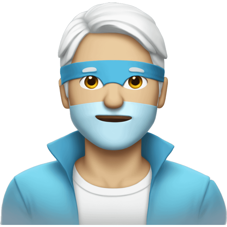 Guy with white hair and light blue highlights and a blindfold emoji