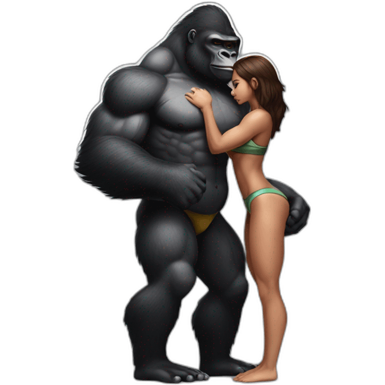 Big buff Gorilla holding a beautiful girl with a big back doing squats emoji