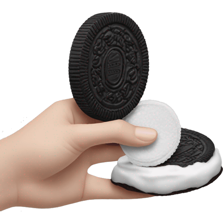 A foot holding an oreo cookie emoji