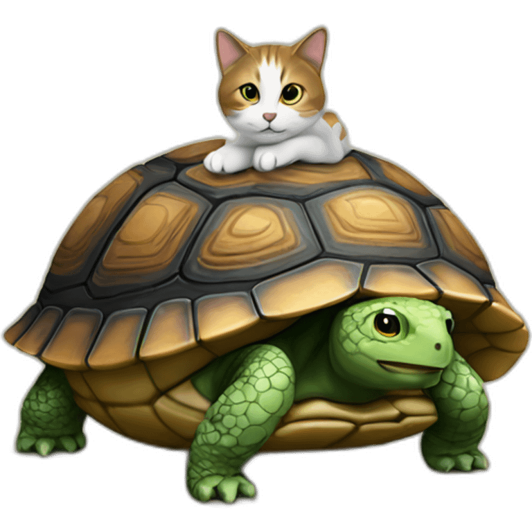 Un chat assis sur une tortue  emoji