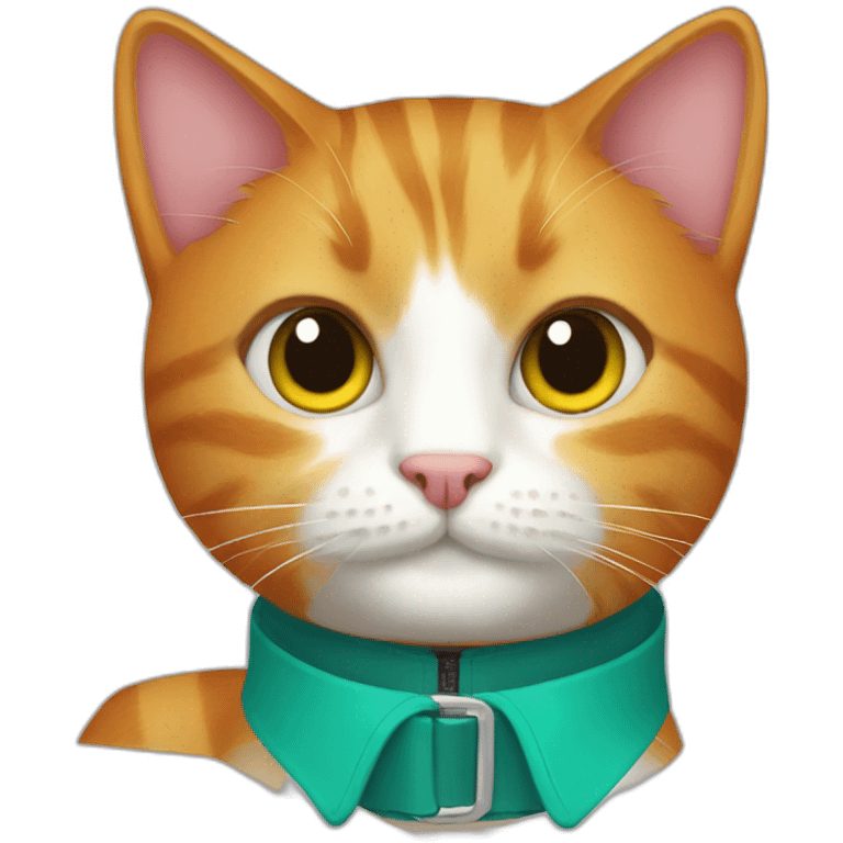 ginger cat with a teal colored strap collar emoji