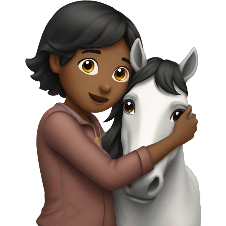 black haired girl hugging horse emoji