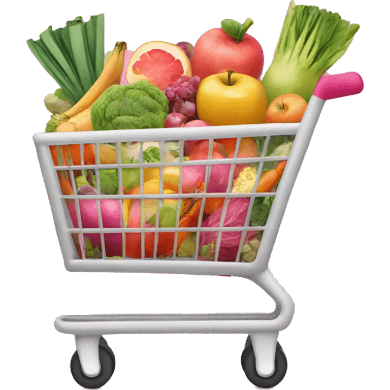 pink shopping cart full of healthy foods emoji