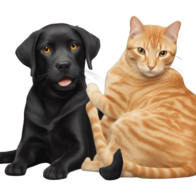 blonde orange tabby cat playing with black lab emoji