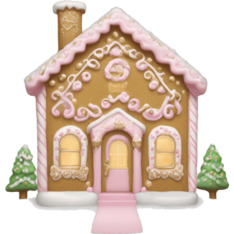 light pink and gold and white gingerbread house emoji