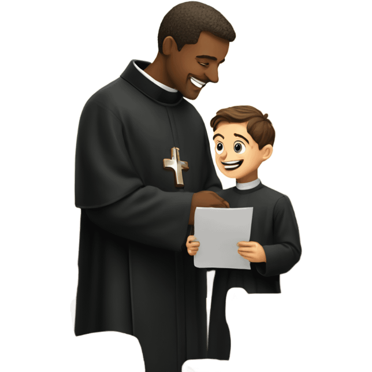 A priest talking to a young little boy in church happy emoji