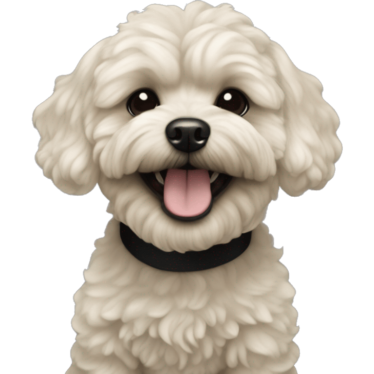 Maltipoo dog. All black in color everywhere. No other color. Extreme underbite with teeth showing  emoji