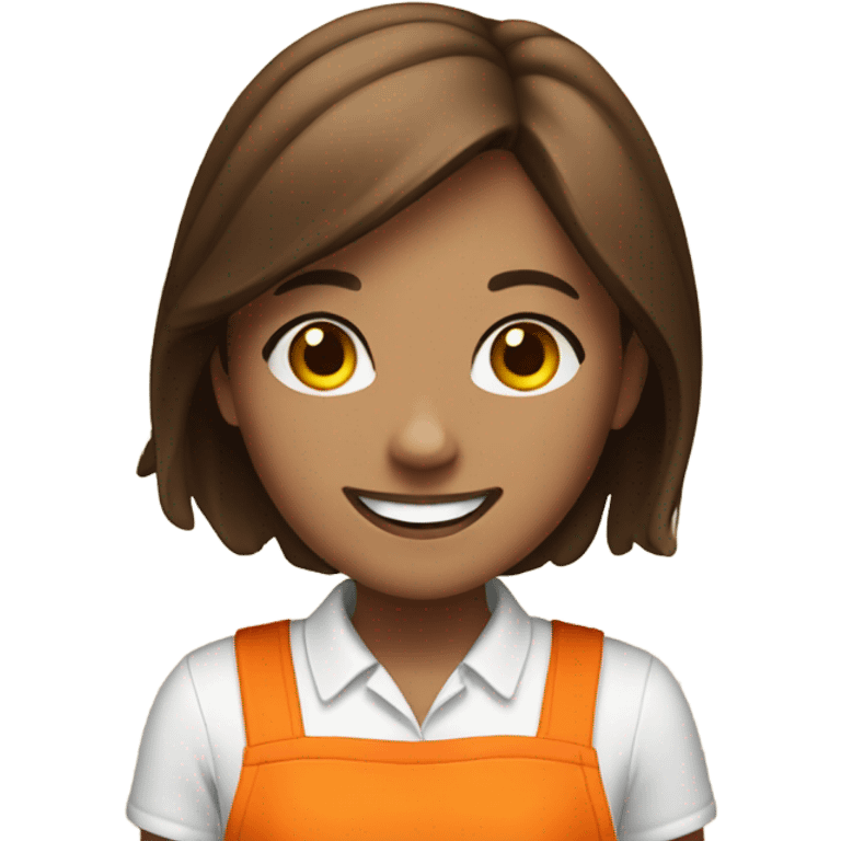 smiling girl with brown hair and orange apron emoji