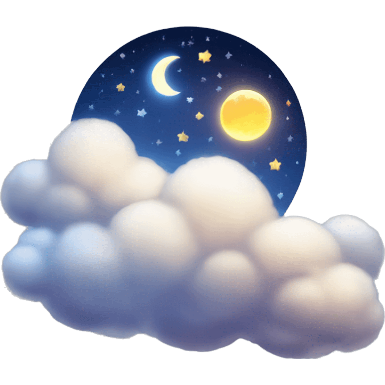 A night sky with fluffy clouds and a shiny moon emoji