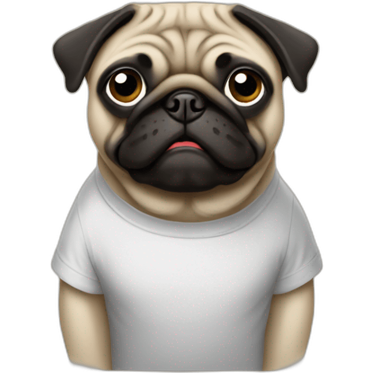 pug wearing a t-shirt emoji