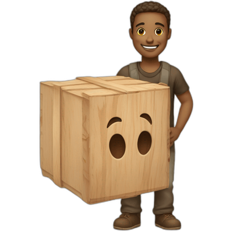 A person holding a box of wood with a beautiful smile will make any wooden product you want, in nygo light skin emoji