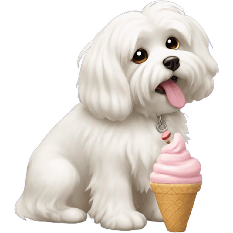 White/beige fluffy Maltese dog eating ice cream  emoji