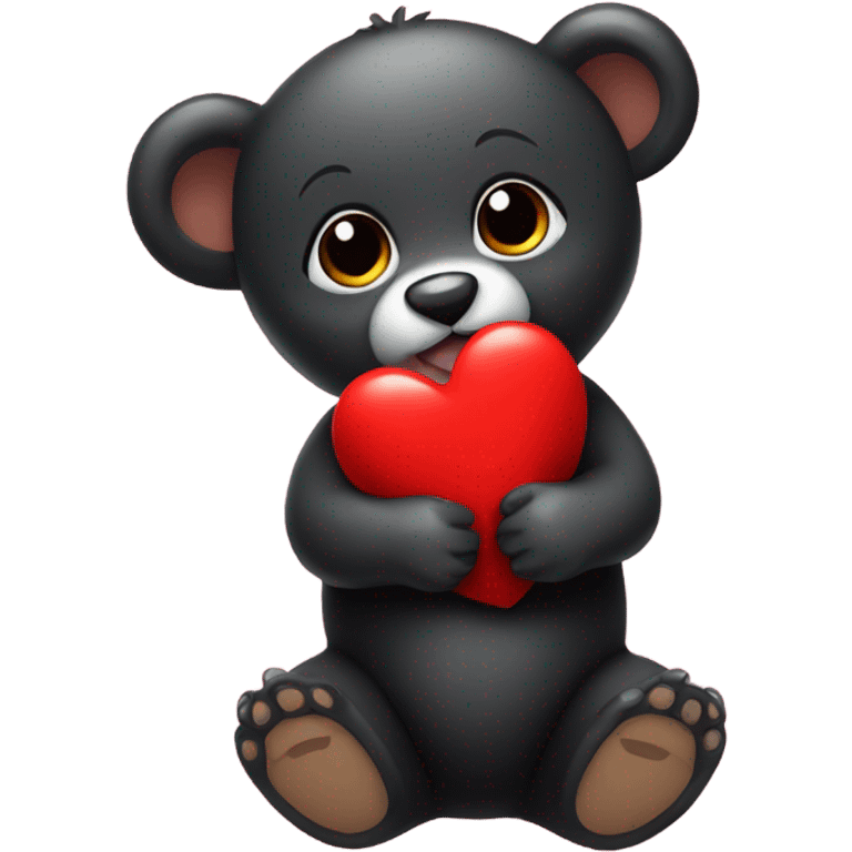 black baby bear holding red heart emoji