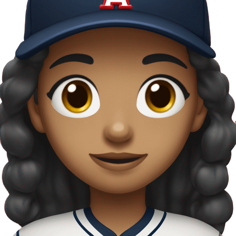 Black long hair girl wearing navy ballcap emblazoned with a red G initial and wearing baseball uniform emoji