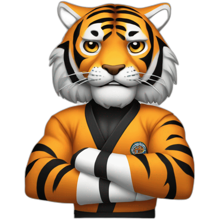 Tiger with evil face   jiu jitsu with his arms crossed emoji