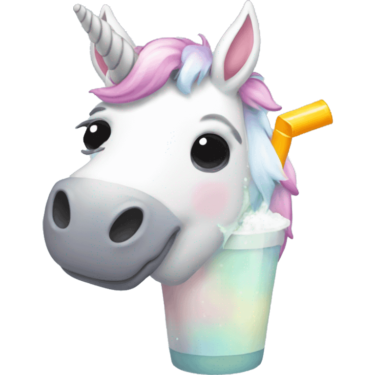 A unicorn drinking boba emoji