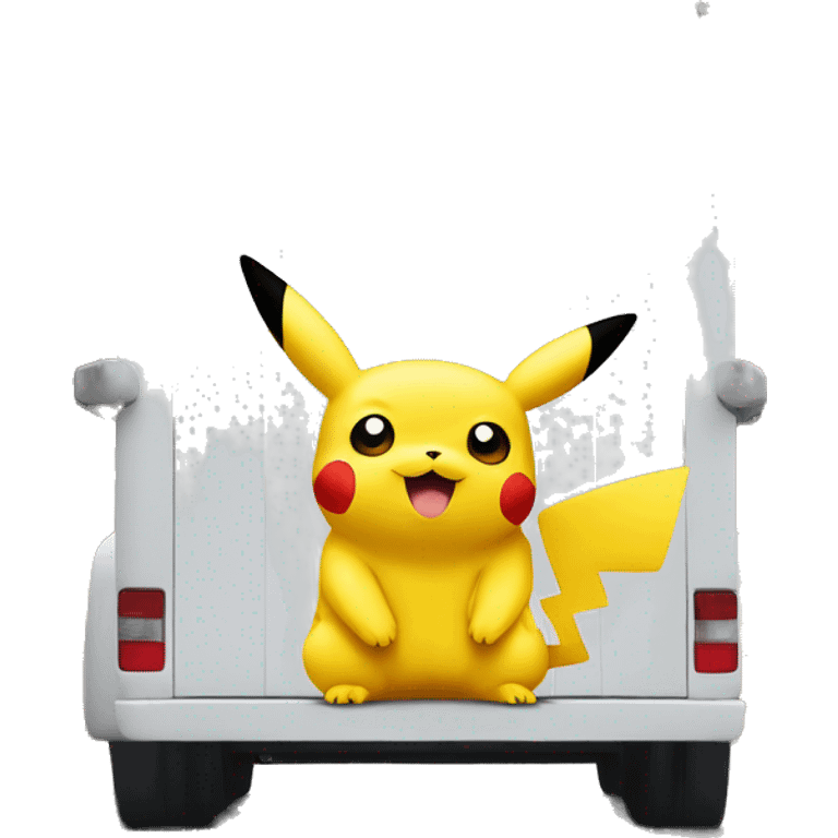 Pikachu inside truck with white bricks in the back emoji