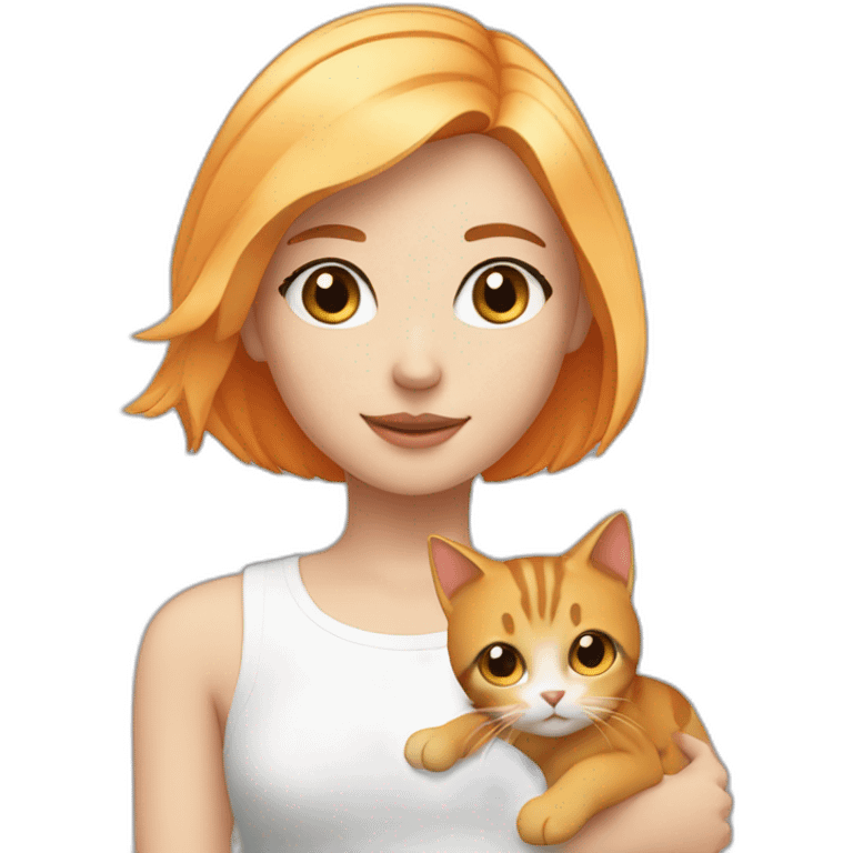 Blonde girl Blue eyes with bob hair and with Orange hair hold a cat emoji