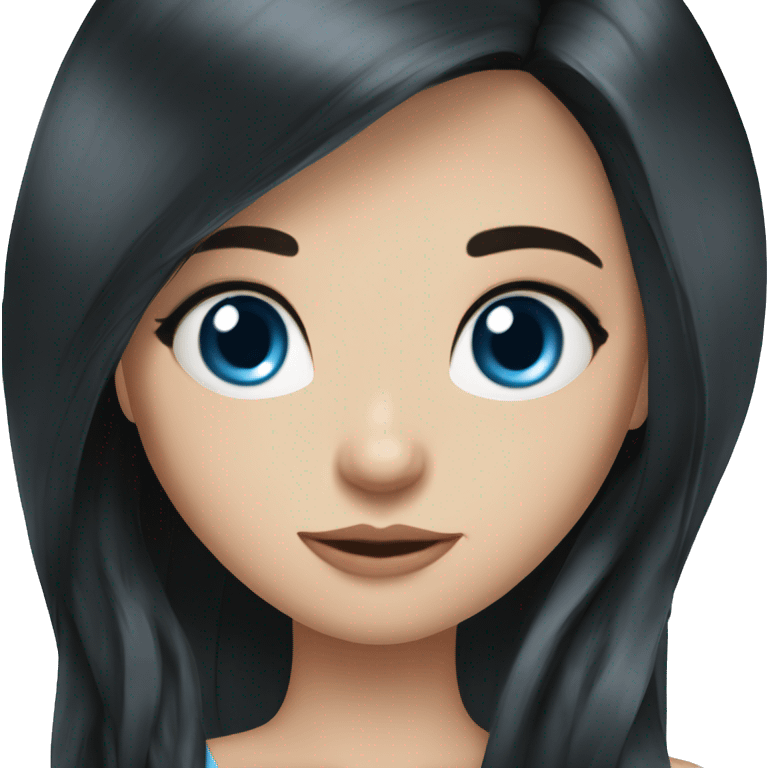 Girl with fair skin, long black hair, standing , blue eyes ,beautiful girl, very hot girl, russian emoji