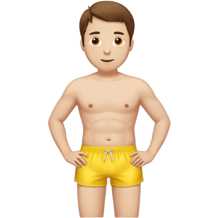 hot Man in yellow swimming shorts  normal skin brown hair lil big body emoji