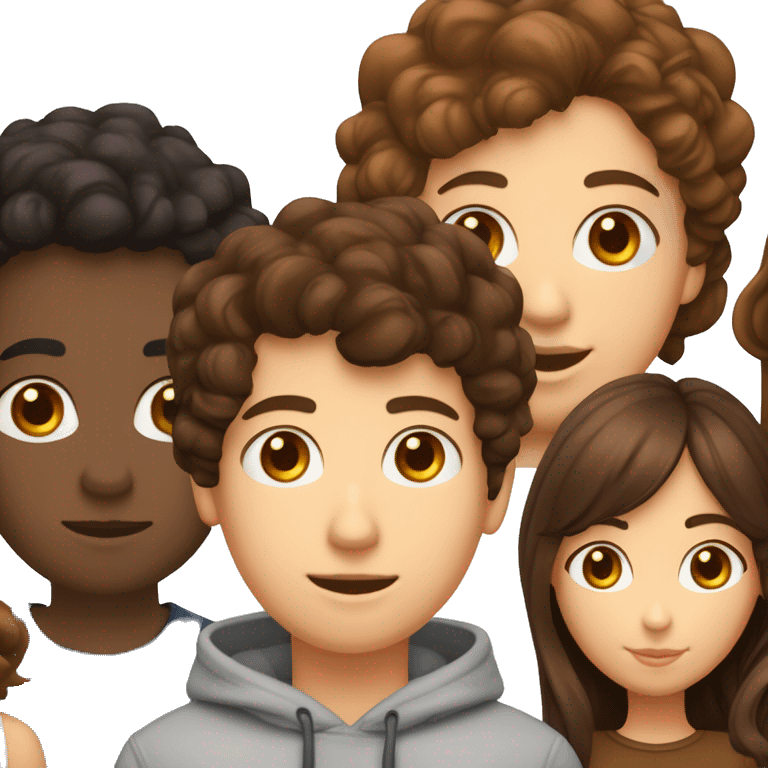 Un garçon brin au cheveux noir bouclé et les yeux marrons et une fille blanche au cheveux marron et les yeux marrons  emoji