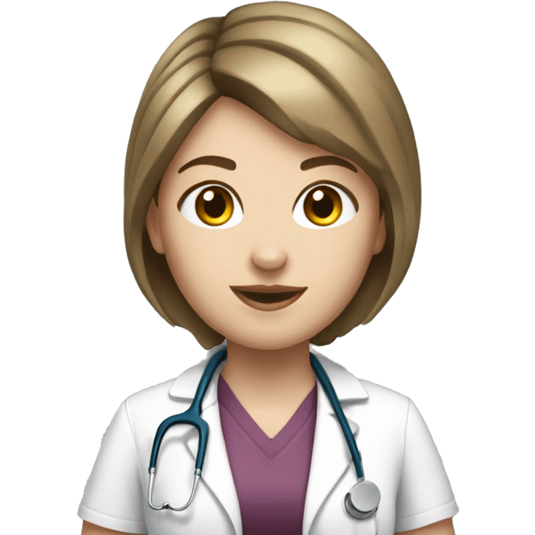 White girl with brunette short hair with stethoscope emoji