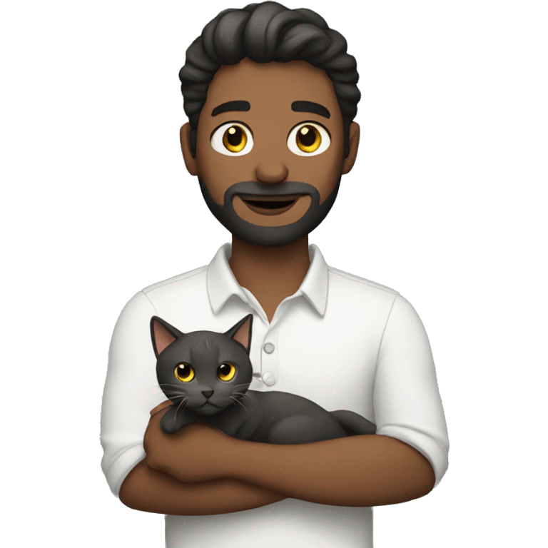 A man holding a cat emoji