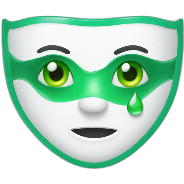 a white smile mask with green cry drops emoji