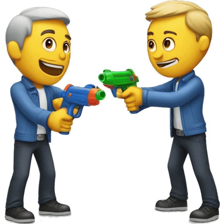 Two men pointing water guns  at each other emoji