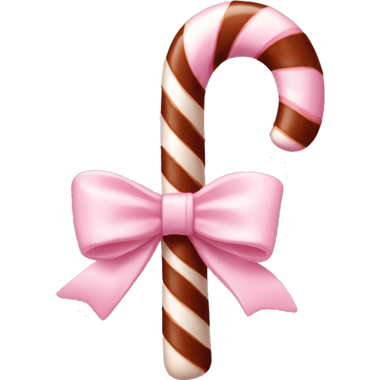 chocolate candy cane wrapped in pale pink bow emoji