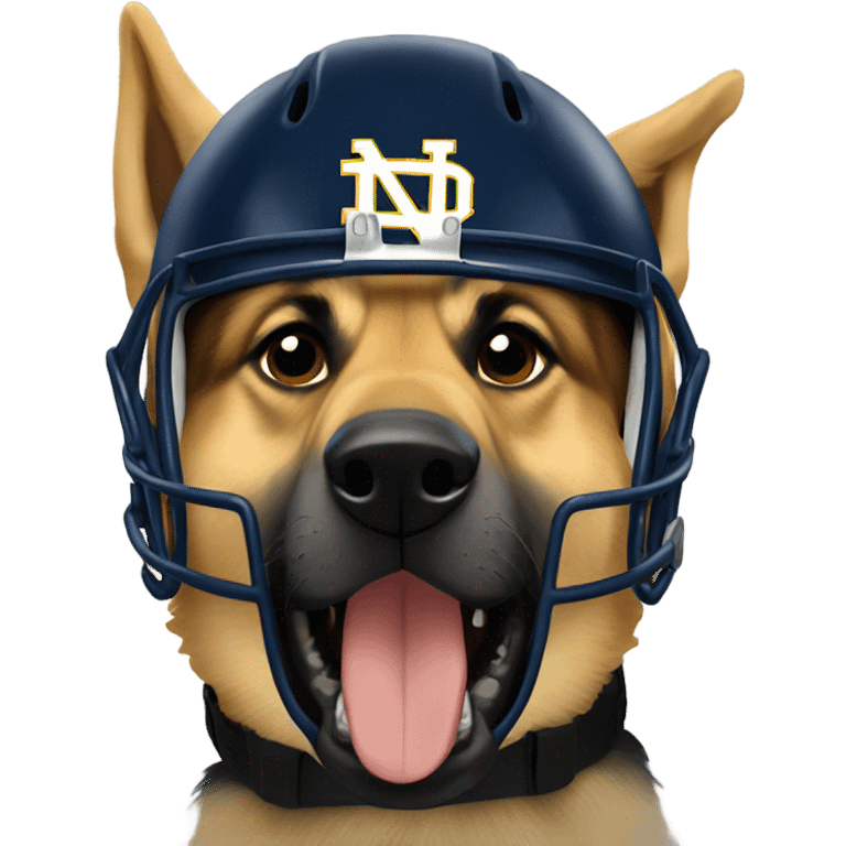 German shepherd wearing a notre dame football helmet  emoji