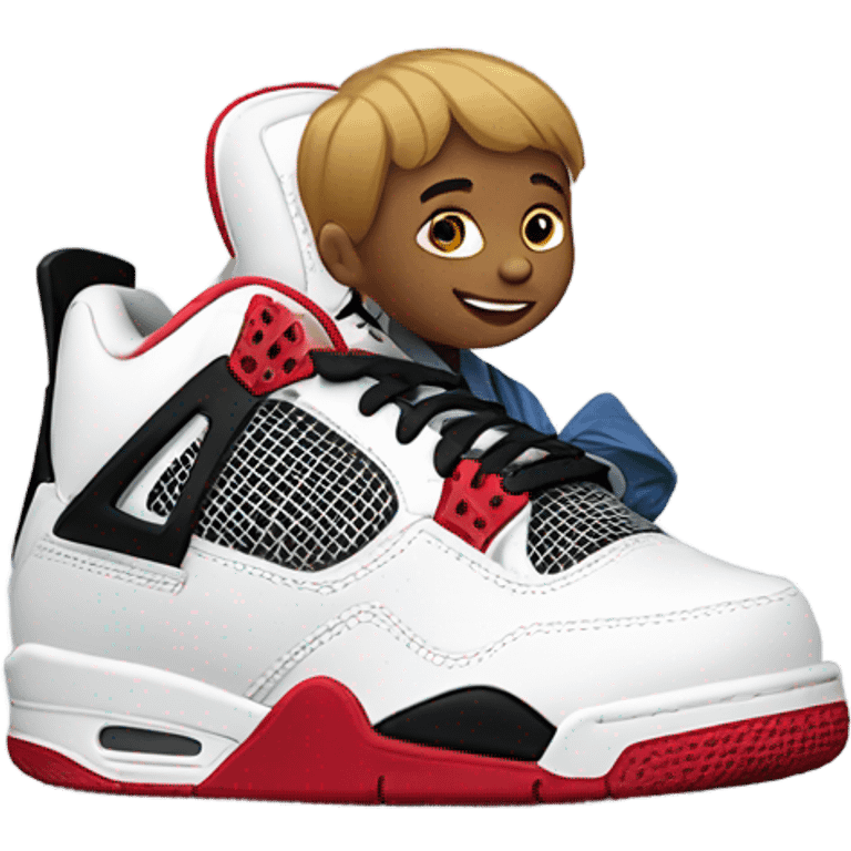 Kid wearing jordan 4/ emoji