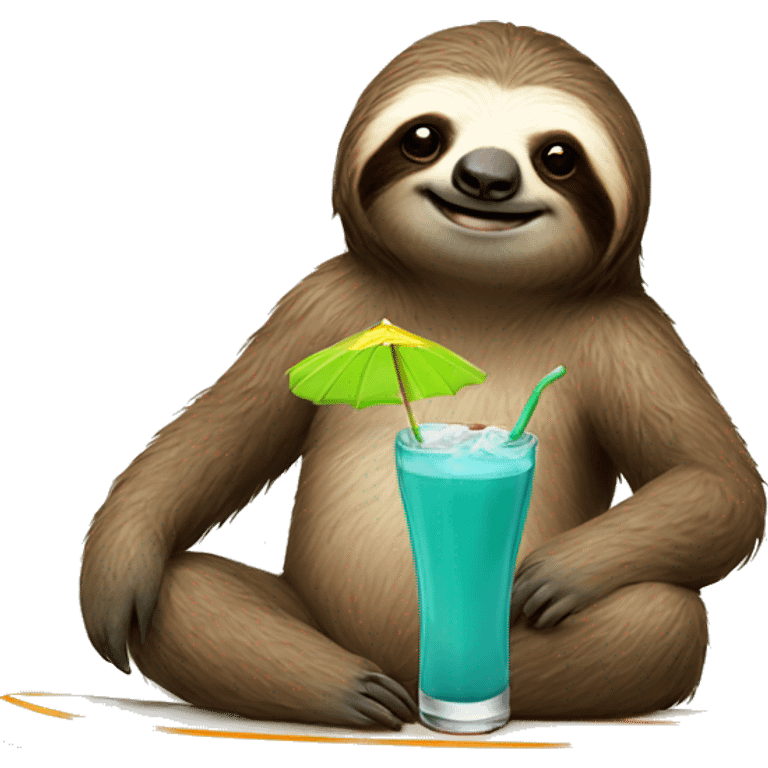 Sloth on surfboard with a drink emoji