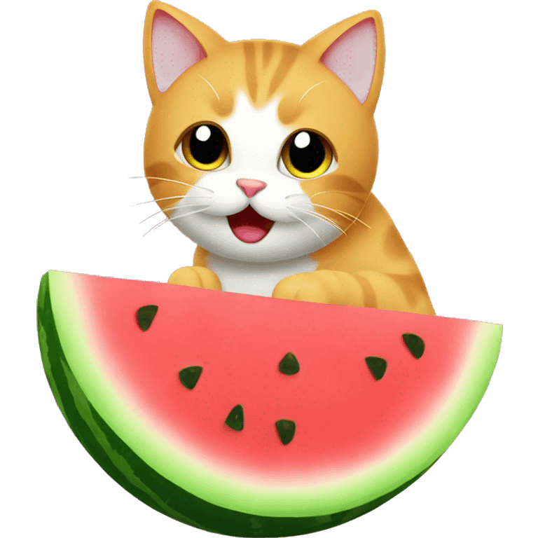 cat eating watermelon cute emoji