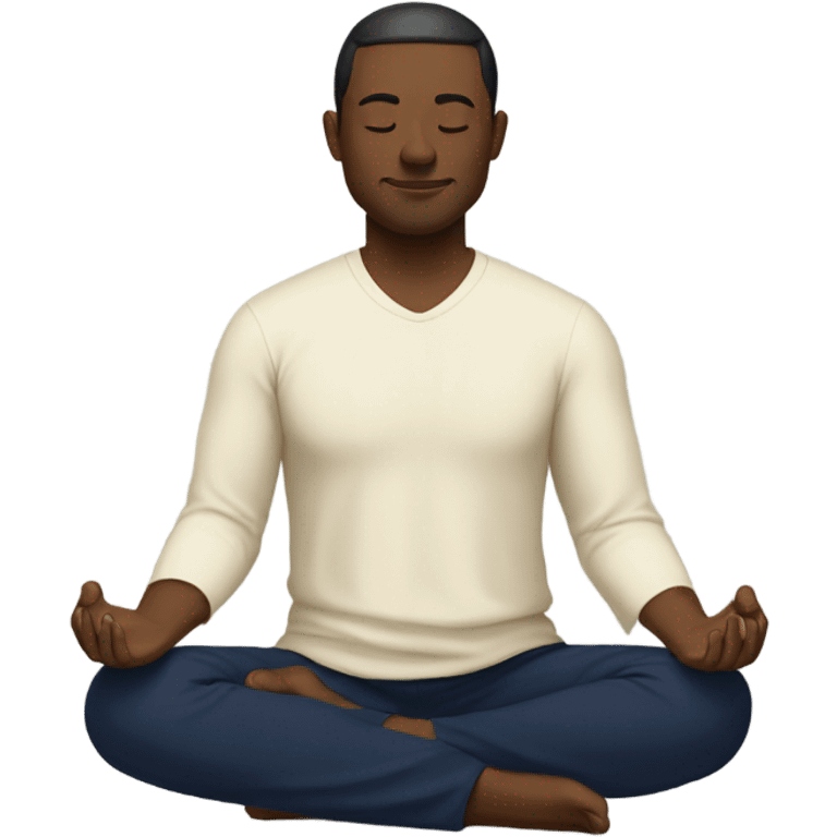 man meditating sitting down with cream shirt and navy blue pants emoji