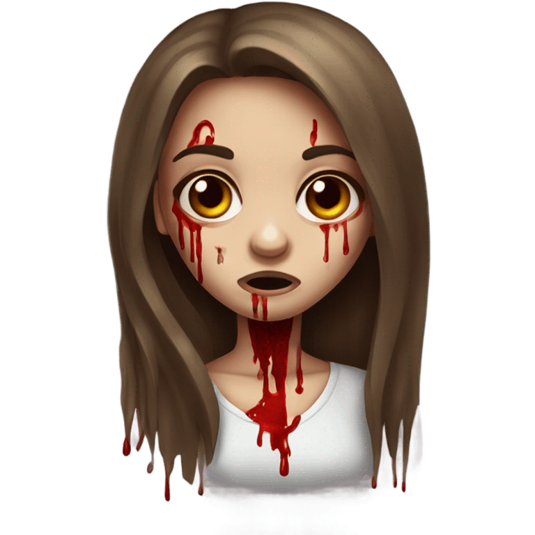 girl zombie with long brown hair,blood on her face,iphone emoji emoji