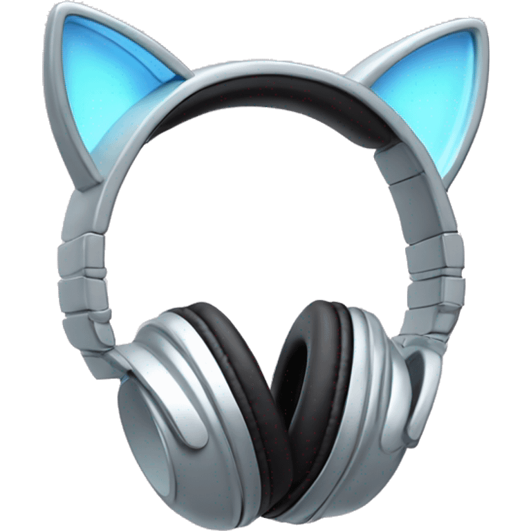 Silver cat ear headphones with light blue inside one ear and pink inside the other ear emoji