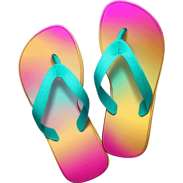 Realistic metallic gold ,hot pink and dark turquoise gradient pair of summer flip flops isolated. emoji