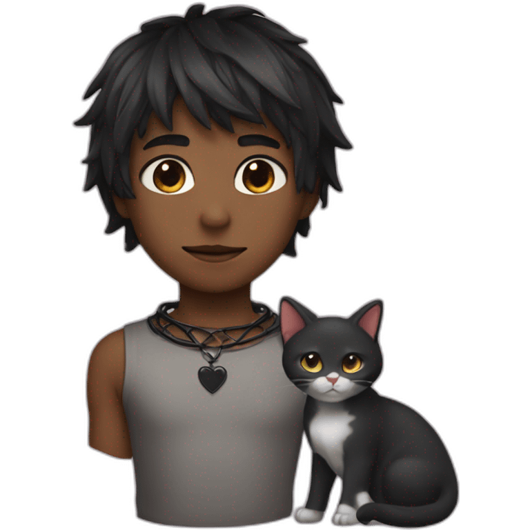 Boy with cat ears and a cute choker with an iron hearth on it emoji