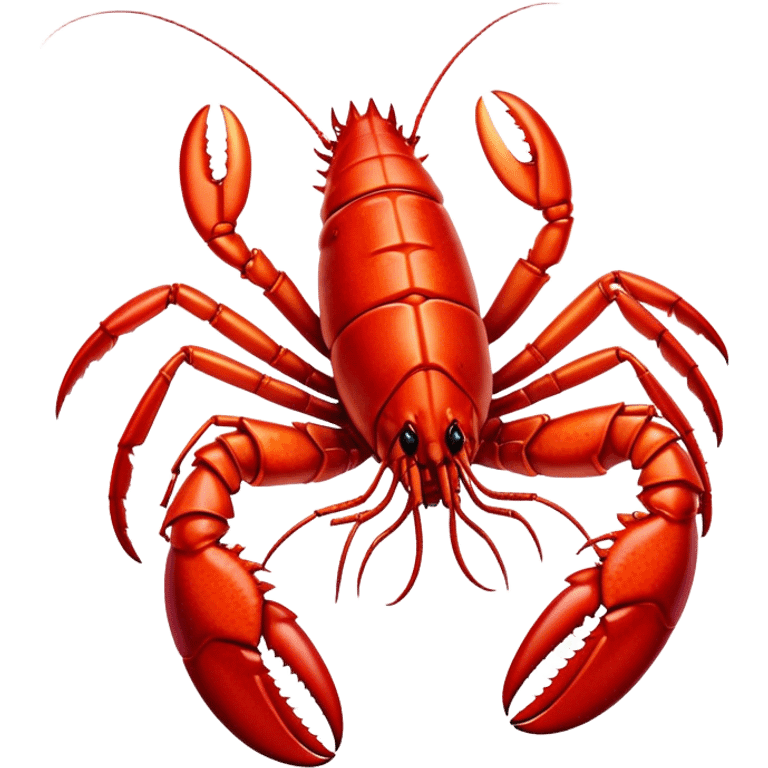 Cinematic bright red rock lobster, detailed hard shell, claws slightly open, freshly cooked, warm glowing tones, rich and indulgent. emoji