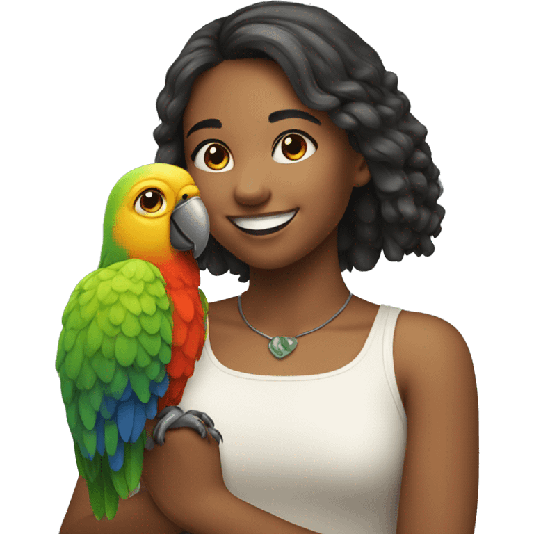 smiling girl with parrot emoji