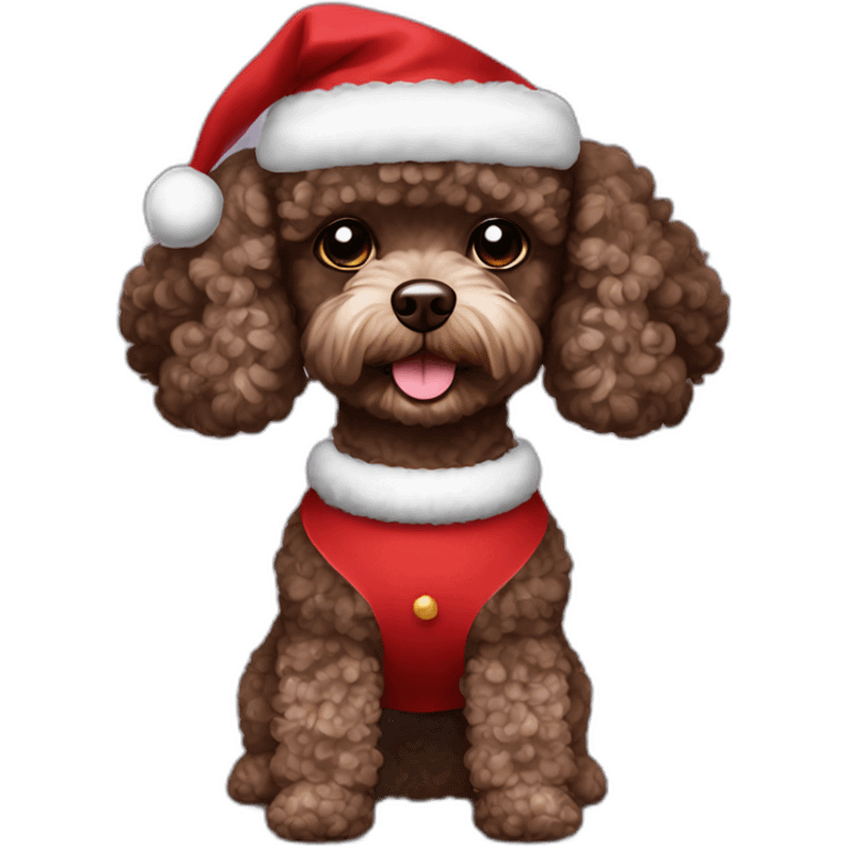 Dark brown toy poodle Christmas costume emoji