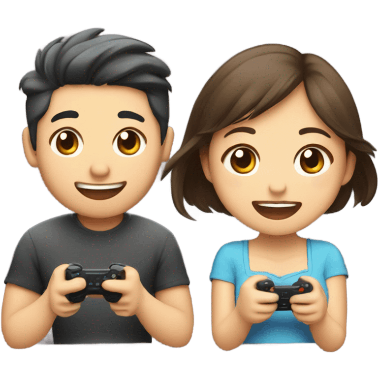 Cute asian couple excitedly playing video games emoji