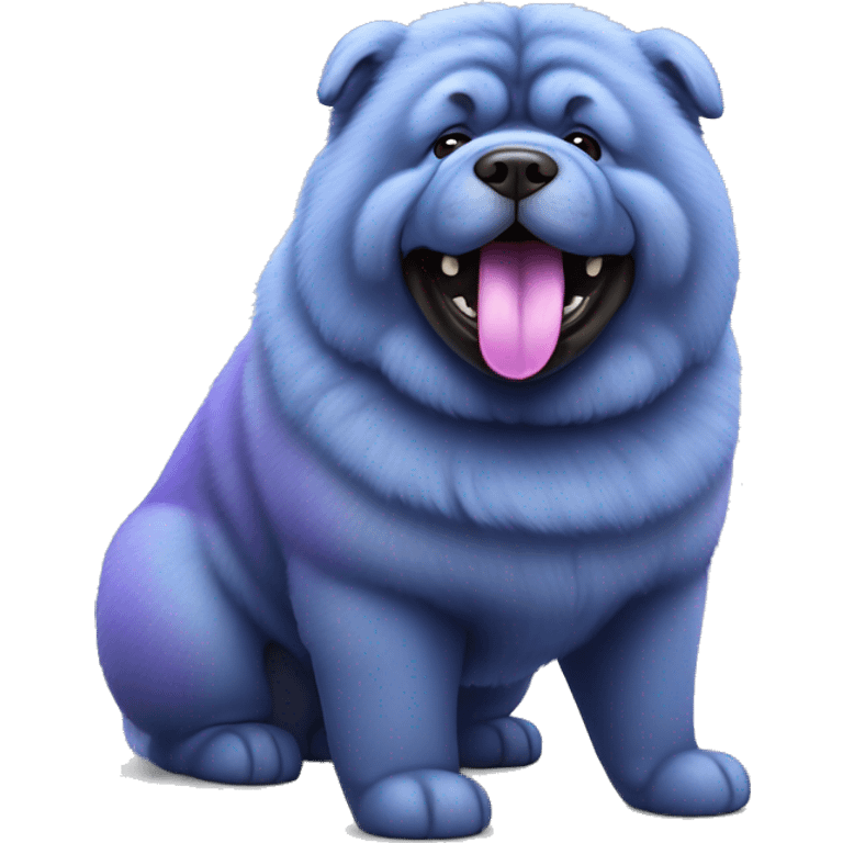 Full body blue Chow chow with purple tongue, photorealistic 4k emoji