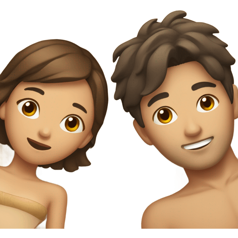 asian girl laying on the beach with brown haired boyfriend  emoji