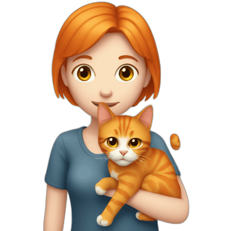 ginger girl holding orange cat emoji