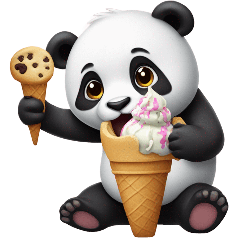 Panda eating ice cream and cookies  emoji