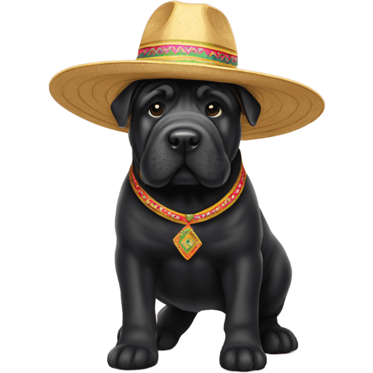 Black Shar pei dog wearing sombrero  emoji