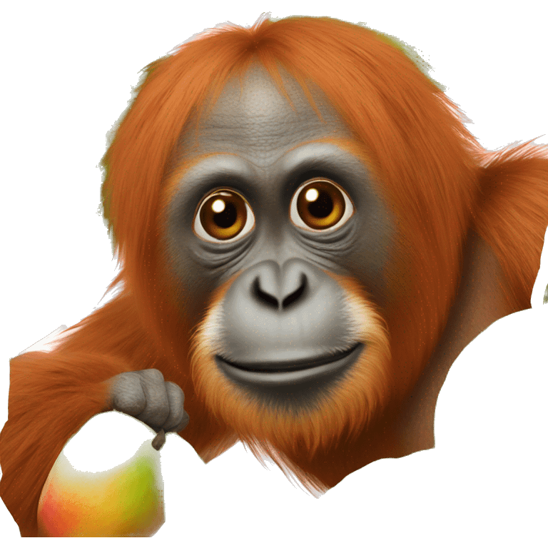 Sumatran orangutan holding a mango emoji