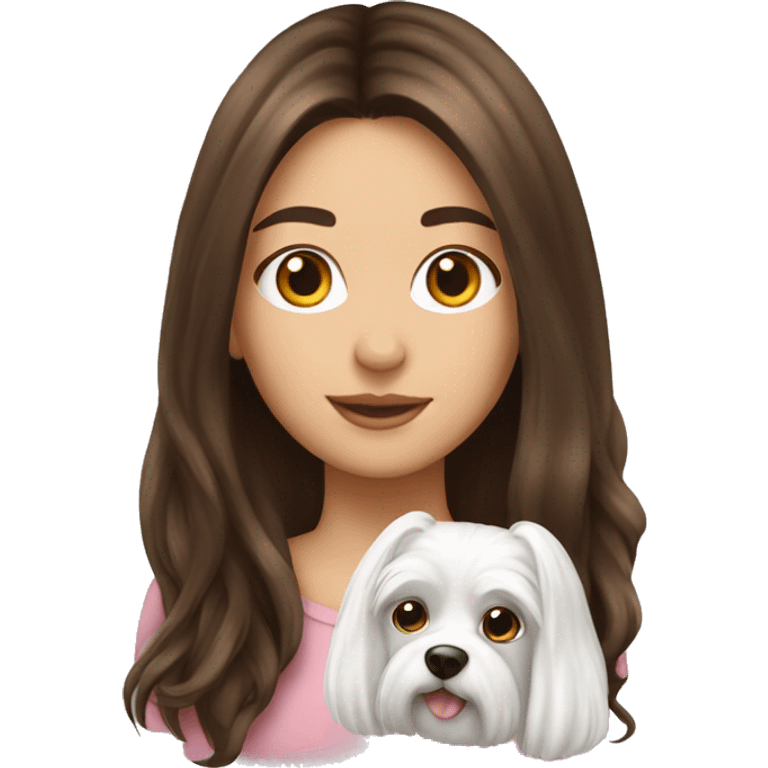 Brunette girl long hair with Maltese dog emoji